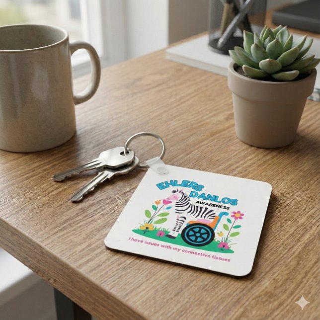 EDS-medvetandegörande Zebra Keychain Nyckelring (Support someone with EDS with this cute, "I have issues with my connective tissues" keychain! )