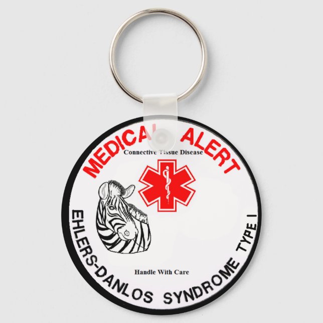 EDS typ 1 Medicinsk varning med Zebra Keychain Nyckelring (Framsida)