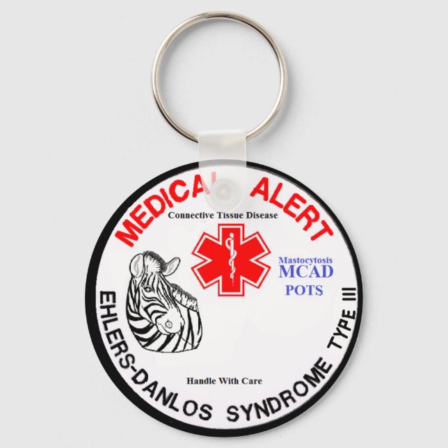 EDS typ 3 med POTS MCAD Medical Alert med Zebra Nyckelring (Framsida)
