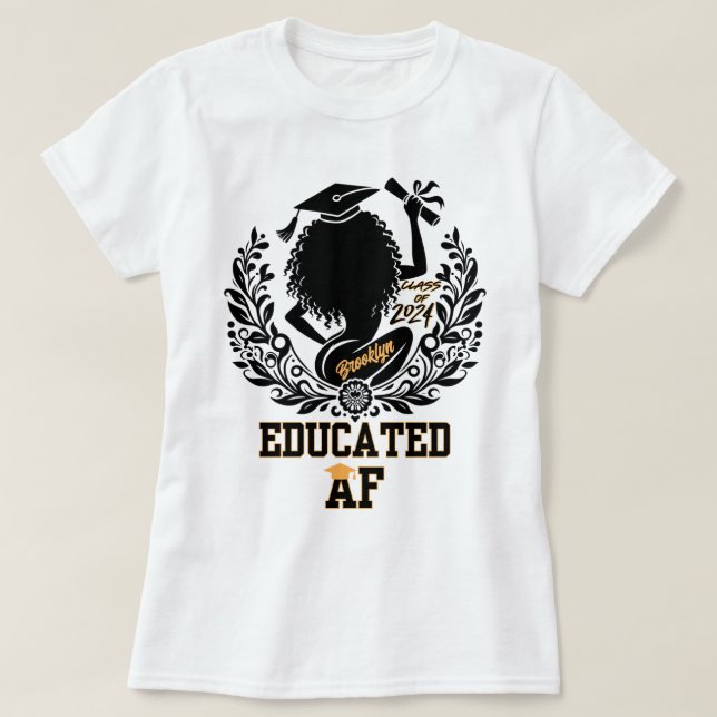 "Educated AF" Twerk Black/Gult Studenten T Shirt (Design framsida)