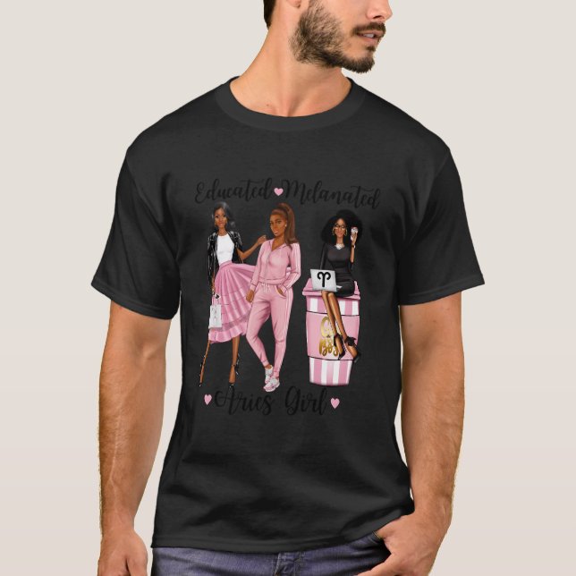 Educated Melanated Aries Black Zodiac Ladies T Shirt (Framsida)