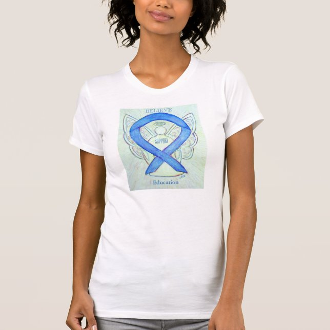 Education Blue Awareness Ribbon Angel Anpassningsb T-shirt (Framsida)