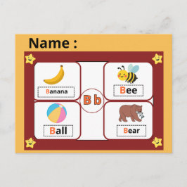 Educational Alphabet Letter (B) Flashcard for kids Vykort