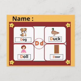 Educational Alphabet Letter D Flashcard for Kids  Vykort