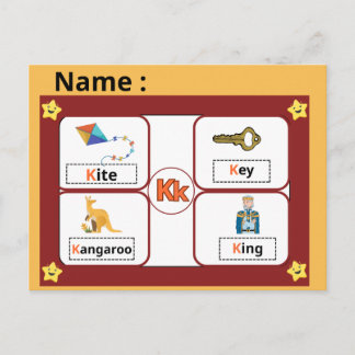 Educational Alphabet Letter K Flashcard for Kids  Vykort