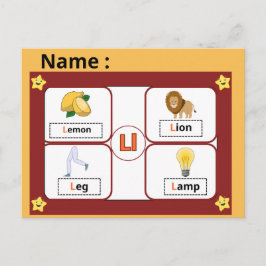 Educational Alphabet Letter L Flashcard for Kids  Vykort