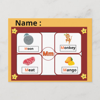 Educational Alphabet Letter M Flashcard for Kids  Vykort
