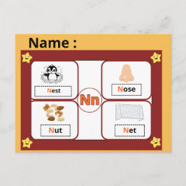Educational Alphabet Letter N Flashcard for Kids  Vykort
