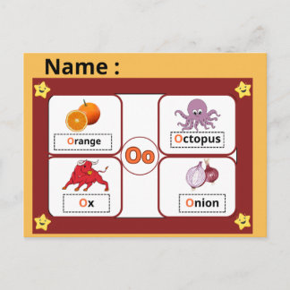 Educational Alphabet Letter O Flashcard for Kids  Vykort