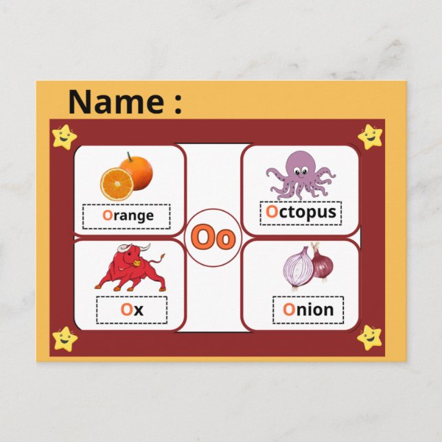 Educational Alphabet Letter O Flashcard for Kids  Vykort (Framsida)