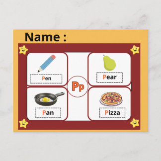 Educational Alphabet Letter P Flashcard for Kids  Vykort