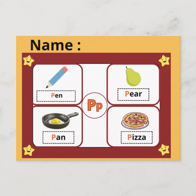 Educational Alphabet Letter P Flashcard for Kids  Vykort (Framsida)