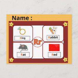 Educational Alphabet Letter R Flashcard for Kids  Vykort
