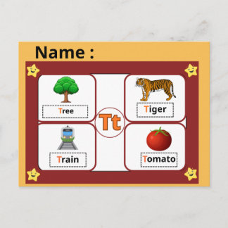  Educational Alphabet Letter T Flashcard for Kids  Vykort