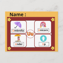 Educational Alphabet Letter U Flashcard for Kids  Vykort