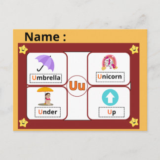 Educational Alphabet Letter U Flashcard for Kids  Vykort