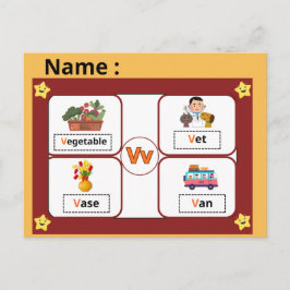 Educational Alphabet Letter V Flashcard for Kids  Vykort