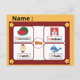 Educational Alphabet Letter W Flashcard for Kids  Vykort