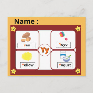 Educational Alphabet Letter Y Flashcard for Kids  Vykort