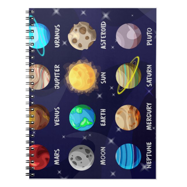 Educational Planets Notebook – Solar System Anteckningsbok (Framsidan)
