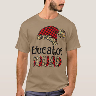 Educator Santa Hat Buffalo Plaid Leopard Funny Xma T Shirt