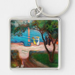 Edvard Munch - Dance on the Beach Fyrkantig Silverfärgad Nyckelring