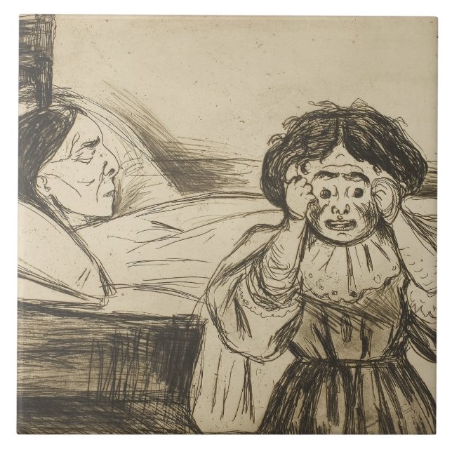 Edvard Munch - De döda Mor och hennes barn Kakelplatta (Framsidan)