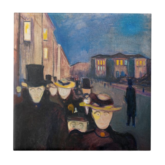 Edvard Munch - Evening på Karl Johan Street Kakelplatta (Framsidan)