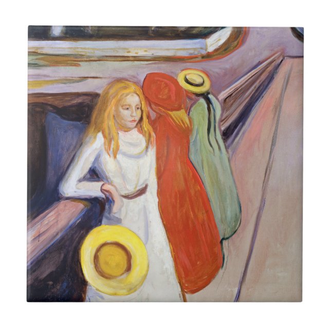 Edvard Munch - Flickorna på bron 1901 Kakelplatta (Framsidan)