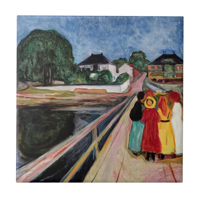 Edvard Munch - Flickorna på bron 1902 Kakelplatta (Framsidan)