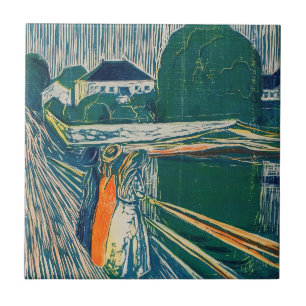 Edvard Munch - Flickorna på bron, Litograf Kakelplatta