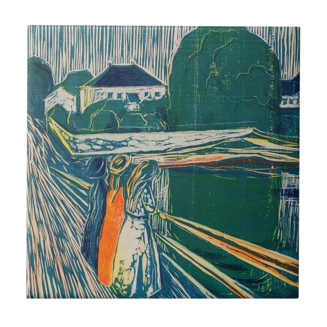 Edvard Munch - Flickorna på bron, Litograf Kakelplatta (Framsidan)