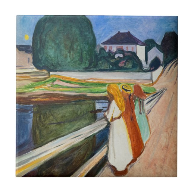 Edvard Munch - Flickorna på bron Vit natt Kakelplatta (Framsidan)