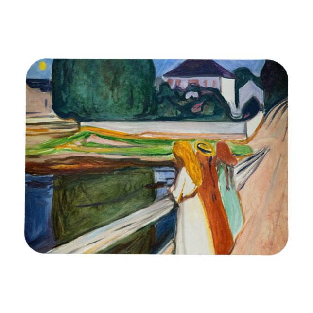 Edvard Munch - Flickorna på bron Vit natt Magnet (Horisontell)