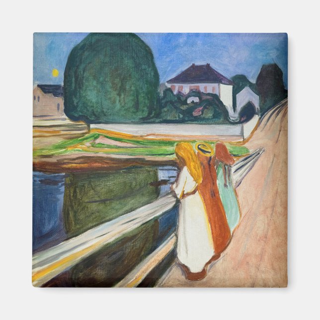 Edvard Munch - Flickorna på bron Vit natt Magnet (Framsidan)