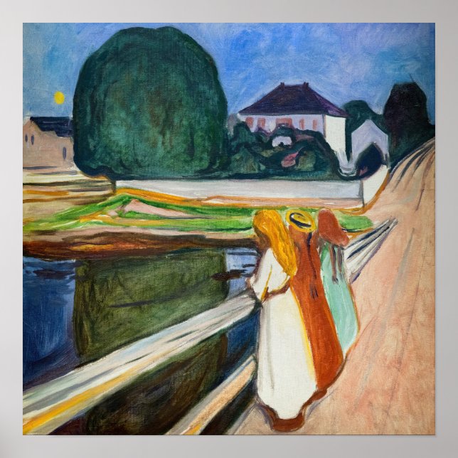 Edvard Munch - Flickorna på bron Vit natt Poster (Framsidan)
