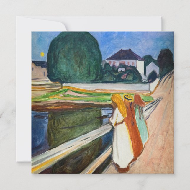 Edvard Munch - Flickorna på bron Vit natt Tack Kort (Framsida)