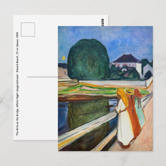Edvard Munch - Flickorna på bron Vit natt Vykort (Fram/baksida)