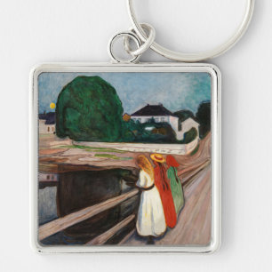 Edvard Munch - Flickorna på bryggan Fyrkantig Silverfärgad Nyckelring