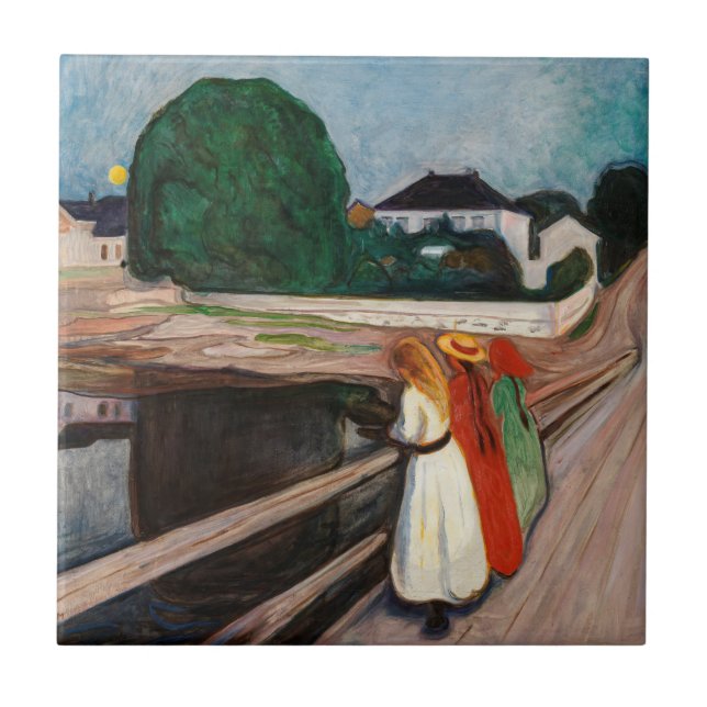 Edvard Munch - Flickorna på bryggan Kakelplatta (Framsidan)