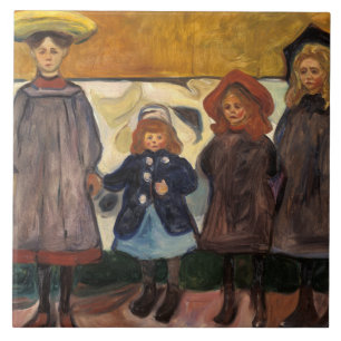 Edvard Munch - Fyra flickor i Asgardstrand Kakelplatta