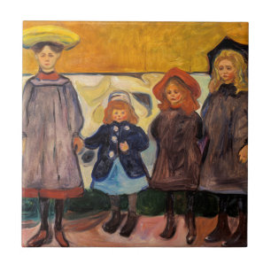 Edvard Munch - Fyra flickor i Asgardstrand Kakelplatta