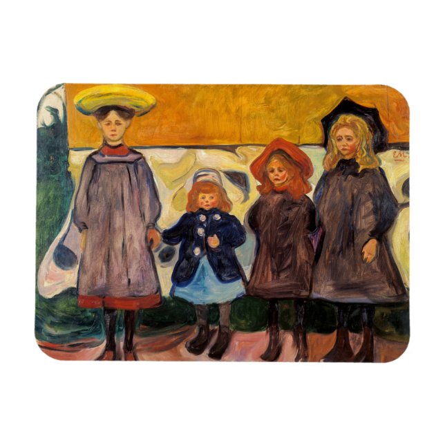 Edvard Munch - Fyra flickor i Asgardstrand Magnet (Horisontell)