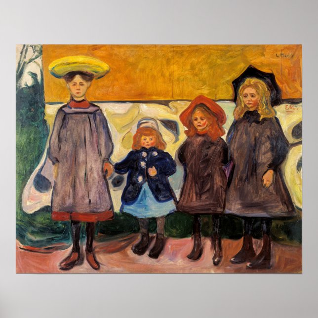 Edvard Munch - Fyra flickor i Asgardstrand Poster (Framsidan)