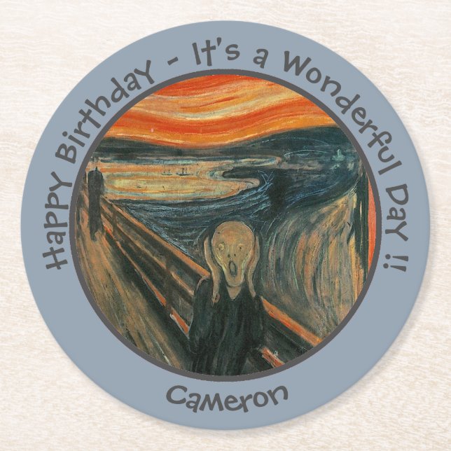 Edvard Munch, insamling av Skräm-Party-artiklar Underlägg Papper Rund (Framsidan)