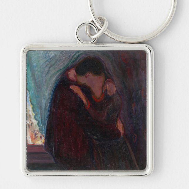Edvard Munch - Kiss Fyrkantig Silverfärgad Nyckelring (Framsidan)