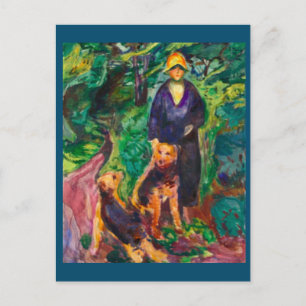Edvard Munch, kvinna med Airedale Terriers Paintin Vykort