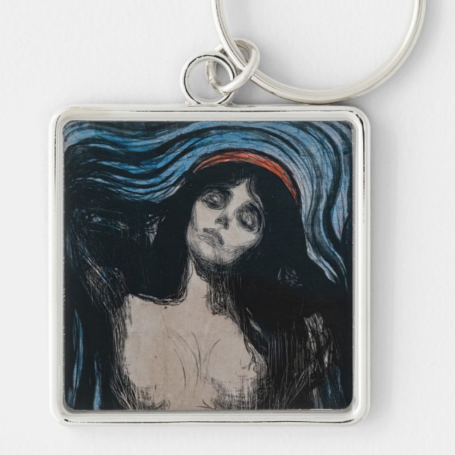 Edvard Munch - Madonna Litografi Fyrkantig Silverfärgad Nyckelring (Framsidan)