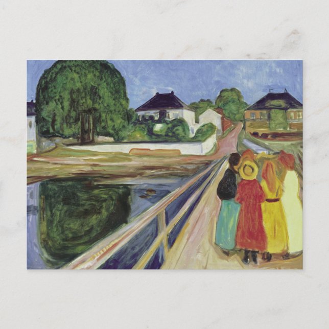 Edvard Munch målade Flickor på bron (cirka 1902) Vykort (Framsida)