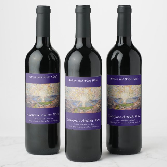 Edvard Munch Mural Painting the Sol (Solen) (1911) Vinflaska Etikett (Flaskor)